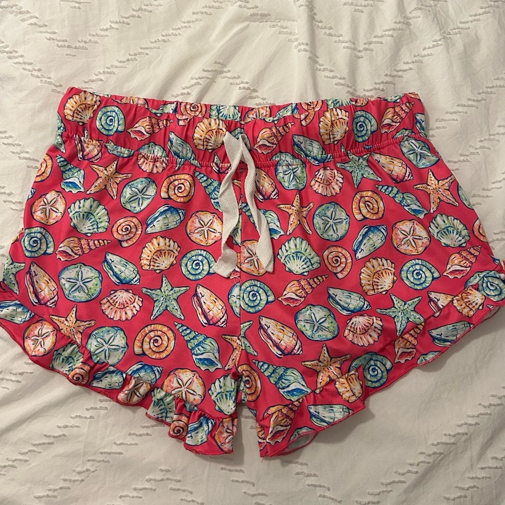SIMPLY SOUTHERN Sleep/Lounge Ruffle Short Pink Seashells Elastic Waist NWOT